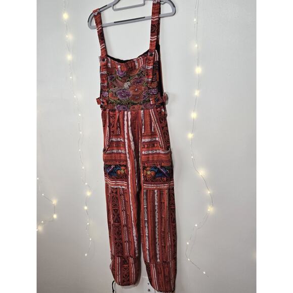 VINTAGE Women's Guatemalan Huipil Tapestry Floral Overalls Jumpsuit M Hippie - Picture 4 of 15